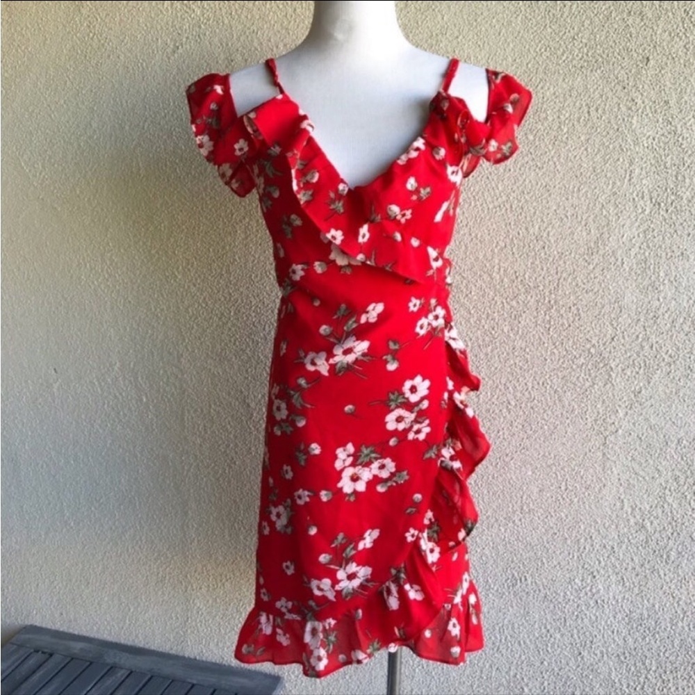 Floral Red Ruffle Dress